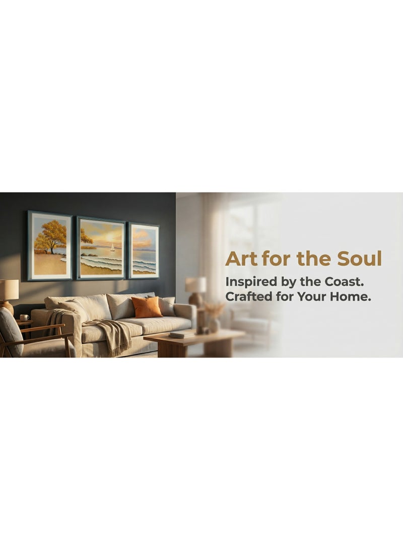 30x40/40x40/30x40cm Relief Art Canvas Print Trio – Autumn Tree, Sunset Sailboat & Beach Scene Wall Art for Living Room & Bedroom - Image 2